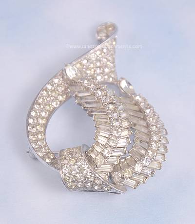 Vintage Signed Pennino Clear Rhinestone Brooch