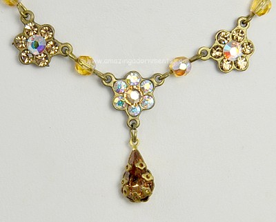 Signed Michal Negrin Swarovski Crystal Flower Necklace