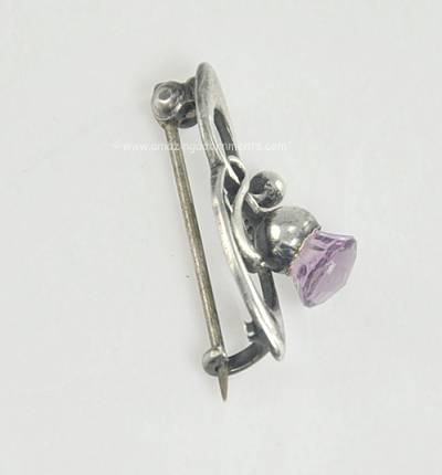 Art Nouveau Amethyst and Sterling Thistle Pin Signed CHARLES HORNER