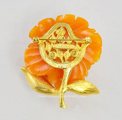 Vintage Signed Nettie Rosenstein Rose Flower Brooch with Rhinestones