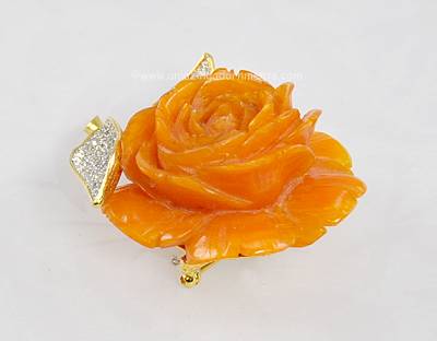 Vintage Signed Nettie Rosenstein Rose Flower Brooch with Rhinestones