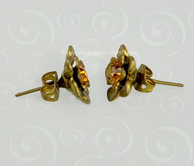 Unsigned Michal Negrin Crystal Flower Earrings