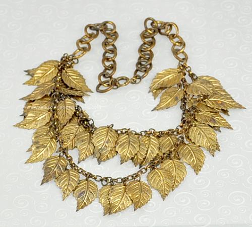 Antique Golden Leaves Bib Necklace