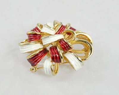 Marcel Boucher Red and White Enamel Bow Brooch
