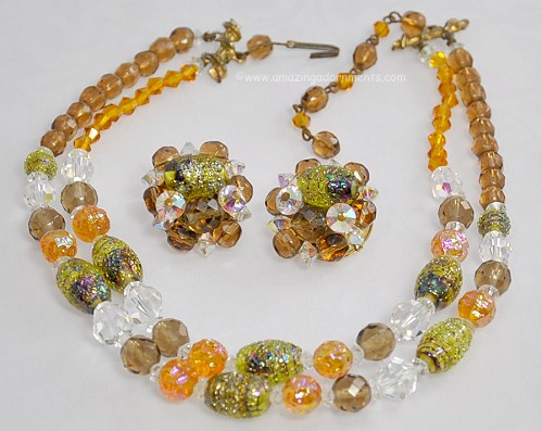 Vintage Glass Necklace and Earring Set