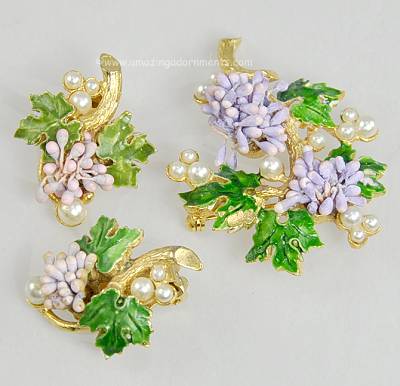 Vintage Signed FLORENZA Floral Sprig Brooch and Earring Set