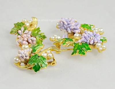 Vintage Signed FLORENZA Floral Sprig Brooch and Earring Set