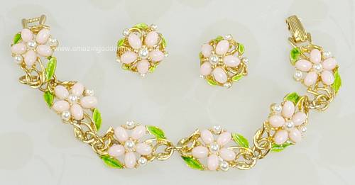 Vintage Signed Art Flower Bracelet and Earring Set