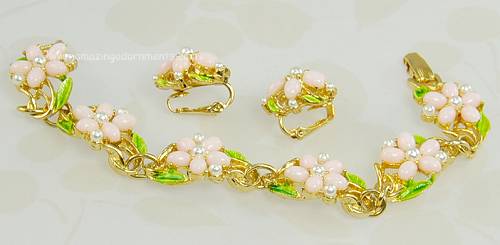 Vintage Signed Art Flower Bracelet and Earring Set