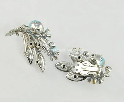Vintage Blue Rhinestone and Enamel Flower Earrings