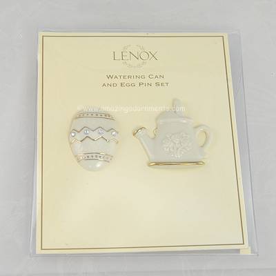Lenox China and 24k Gold Egg and Watering Can Pin Set