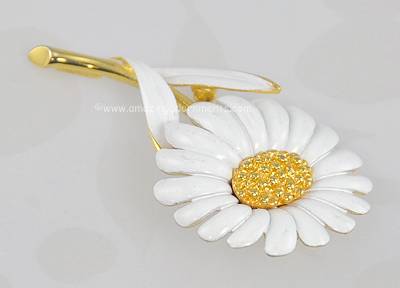 Vintage Monet White Enamel Flower Brooch