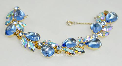 Vintage Blue Glass and Rhinestone Bracelet Signed ALICE CAVINESS