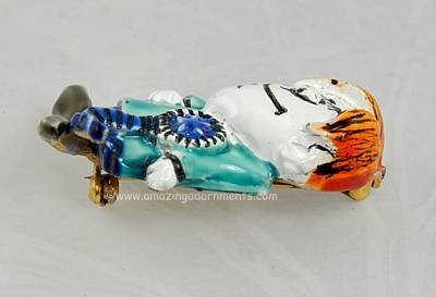 Vintage Signed HAR Enamel Comical Blue Ribbon Winner Mad Scientist Brooch