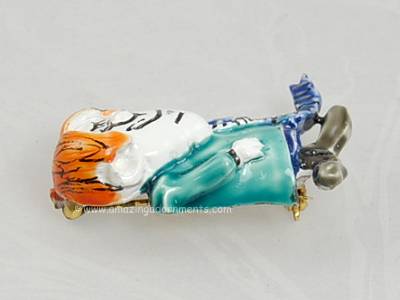 Vintage Signed HAR Enamel Comical Blue Ribbon Winner Mad Scientist Brooch