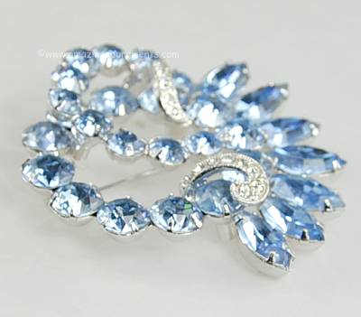 Vintage Blue and Clear Dimensional Brooch and Earring Set Signed EISENBERG 