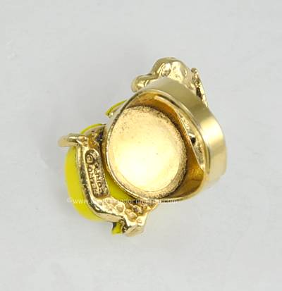 Vintage Rare Yellow Asian Devil Face Ring with Stones Signed SELRO CORP