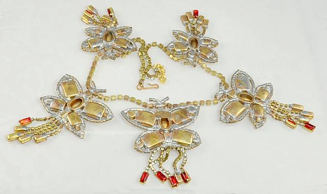 Husar D Red and Clear Rhinestone Butterfly Necklace