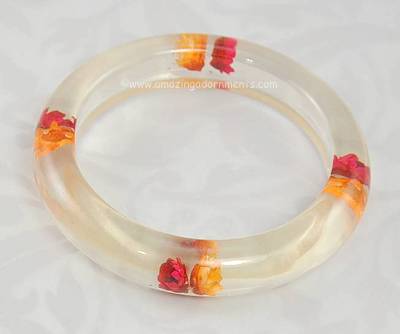 Vintage Plastic Bracelet with Embedded Flowers