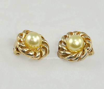 Vintage Signed Reja Faux Pearl Earrings