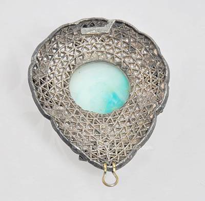 Early Twentieth Century Open Metal Work Pendant with Rhinestones and Faux Turquoise