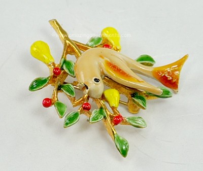 Signed Art Partridge in a Pear Tree Pin