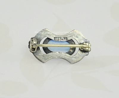 Vintage Sterling Silver and Blue Glass Bar Pin