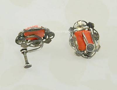 Vintage Sterling and Carved Glass Earrings
