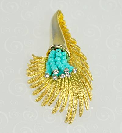 Vintage Signed HAR Faux Turquoise and Rhinestone Brooch