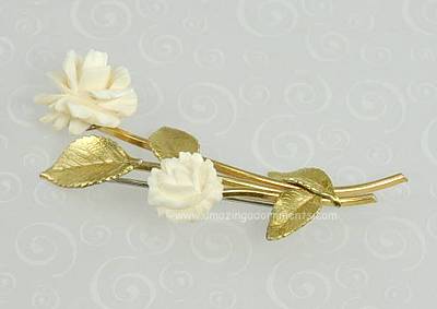 Vintage Pre- ban Ivory Rose Brooch