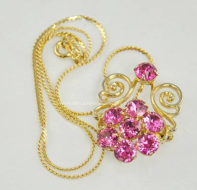 Pink Rhinestone Flower Retro Necklace