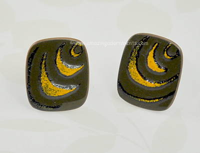 Vintage Modernist Enamel on Copper Cufflinks Signed DE PASSILLE SYLVESTRE