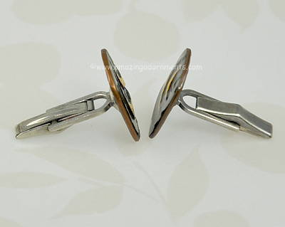 Vintage Modernist Enamel on Copper Cufflinks Signed DE PASSILLE SYLVESTRE