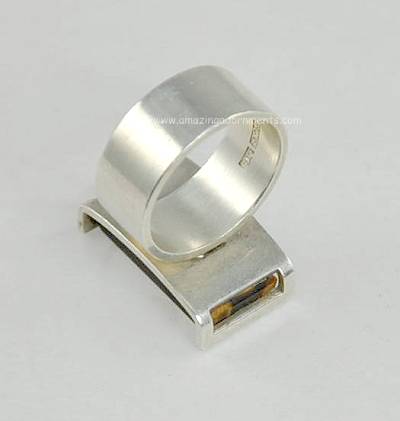 Vintage Modernist Sterling Silver and Tigers Eye Ring Signed Kupittaan Kulta 