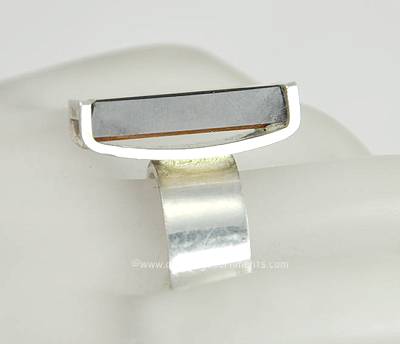 Vintage Modernist Sterling Silver and Tigers Eye Ring Signed Kupittaan Kulta 