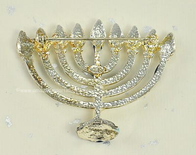 Enamel and Rhinestone Menorah Pin Signed AS