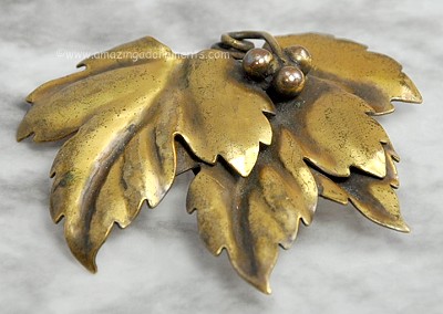 Signed Joseff Grape Leaf Brooch