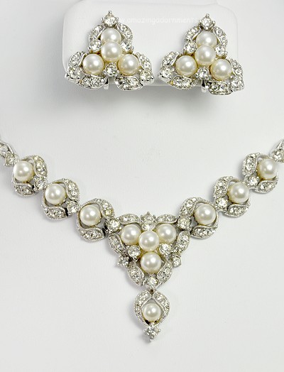 Vintage Bogoff Pearl and Rhinestone Set