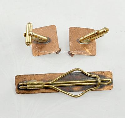 Modernist Gret Barkin Copper Cufflink and Tie Bar Set