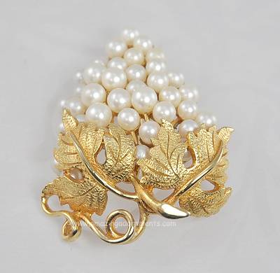 Vintage Napier Faux Pearl Grape Cluster Brooch