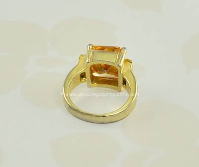 Unsigned Topaz and Clear Rhinestone Ring