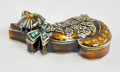 Enamel and Rhinestone Cat Figural Trinket Box