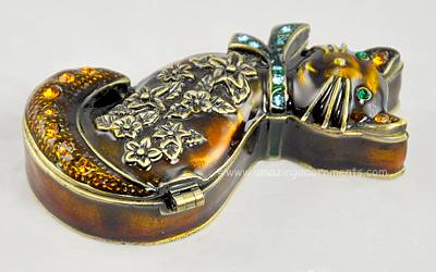 Enamel and Rhinestone Cat Figural Trinket Box