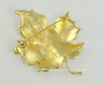 Vintage Enamel on Metal Oak Leaf Brooch