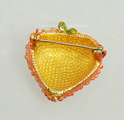 Vintage Enamel Strawberry Brooch