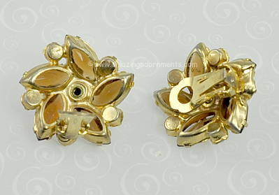Unsigned Possibly D&E Amber Rhinestone Earrings