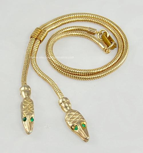 Vintage Snake Head Lariat Bolo Necklace