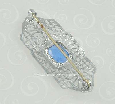 Old Filigree Bar Pin with Blue Stone