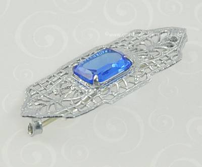 Old Filigree Bar Pin with Blue Stone