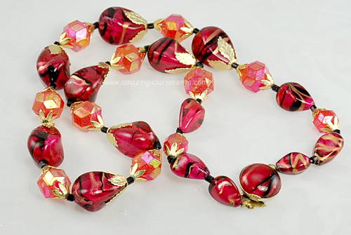 Vintage Signed Hong Kong Red Bead Necklace
